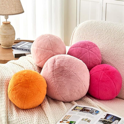 Uvvyui Hot Pink Ball Pillow, 8" Cute Mini Round Throw Pillow Faux Rabbit Fur Room Decorative Throw Pillow, Ball Shaped Pillow Plush Cushion for Couch, Sofa, Bedroom