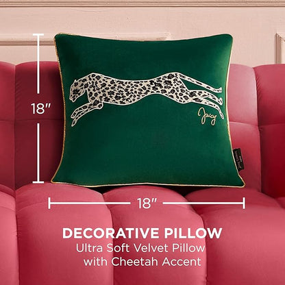 Juicy Couture Reversible Velvet Cheetah Pillow, 18" x 18" Decorative Pillow, Emerald Green