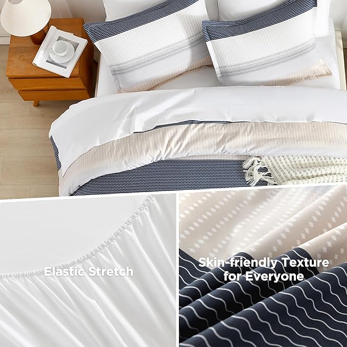 Andency King Size Comforter Set Yellow Blue - 7 Pieces Blue Striped Lightweight Bed in a Bag, Soft Microfiber Reversible Bedding Set with Comforter, Fitted & Flat Sheet, Pillowcases & Shams