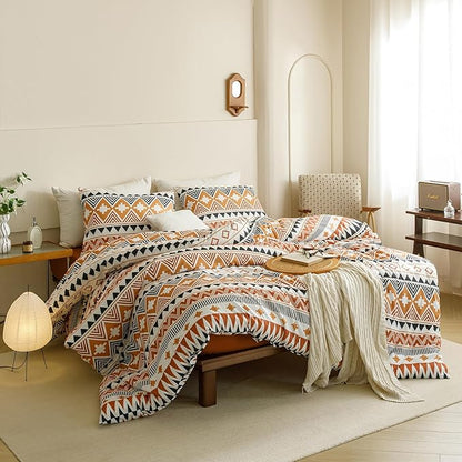 CLOTHKNOW Aztec Southwestern Comforter Set Full Geometric Bedding Comforter Sets Aztec Navajo Comforter Brown Orange Waves Striped Full Comforter Triangle Full Size Comforter Sets, Bohemian-1