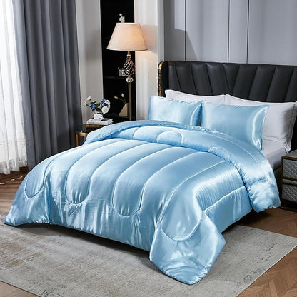 Satin Comforter Set Queen Silk Like Blue Bedding Set Luxury Hotel Silky Bed Home Deocr Sexy Silky Down Comforter Baby Blue Bed Set