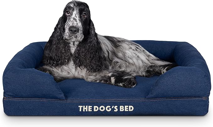 The Dog’s Bed Orthopedic Memory Foam Dog Bed with Bolsters, Oxford Fabric, Blue Denim, M