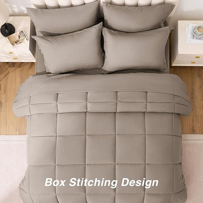 Love's cabin King Size Comforter Set Light Brown, 7 Pieces King Bed in a Bag, All Season Bedding Sets with 1 Comforter, 1 Flat Sheet, 1 Fitted Sheet, 2 Pillowcase and 2 Pillow Sham