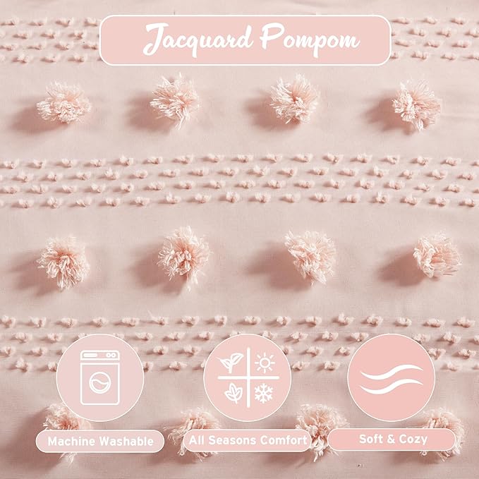 Intelligent Design Twin Duvet Cover Set, Clipped Jacquard Duvet Set Chic Pompoms Accent, All Seasons Lightweight Microfiber Bed Cover for Comforter with 1 Sham, Lucy, Twin/Twin XL Pink 2 Piece
