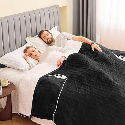 greenoak Heated Blanket Electric King Size 100"X90" Dual Control, Heating Blanket 10 Heat Levels 1/2/4/6/8 Hours Auto-Off, Sherpa Soft Warm Christmas Blanket, Lacquered Black
