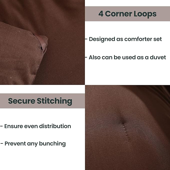 Paxrac Brown Oversized Queen Comforter Set 98x98In, 3 Pieces Comforter Set, Lightweight Solid Bedding Set, All Seasons Soft Fluffy Bed Set (1 Comforter & 2 Pillowcases)