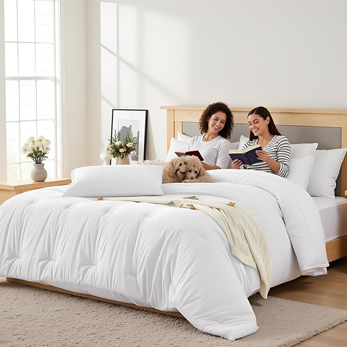 California King Comforter Set 7 Pieces - Ultra-Soft Bed in a Bag, Cozy Luxury All Season Bedding Sets with Comforter, Flat Sheet, Fitted Sheet, 2 Pillow Shams & 2 Pillowcases, White