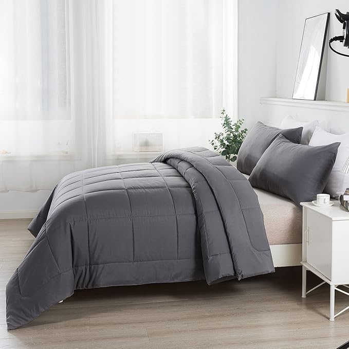 DOWNCOOL Queen Comforter Set -All Season Bedding Comforters Sets with 2 Pillow Cases-3 Pieces Bedding Sets Queen -Down Alternative Grey Queen Size Comforter Sets(88"x92")