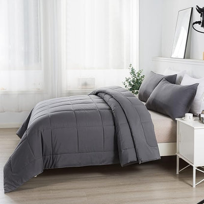 DOWNCOOL Twin Comforter Set -All Season Bedding Comforters Sets with 1 Pillow Case -2 Pieces Bed Set Down Alternative Comforter Set -Grey Twin Bedding Sets(64"x88")