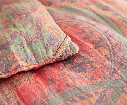 SLEEPBELLA Washed Double Layer Muslin 100% Cotton Comforter Set Queen Size, Paisley Fluffy Thick Checked Bedding Set, Soft Breathable(1 Comforter, 2 Pillow Shams)