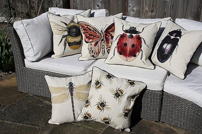McAlister Textiles Decorative Tapestry Throw Pillow Cover Scatter Cushion with Dragonfly Tapestry Design for Lounge, Bedroom & Garden 17x17 Inches Bugs Life Range