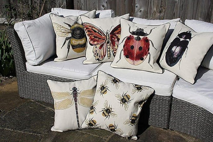 McAlister Textiles Decorative Tapestry Throw Pillow Cover Scatter Cushion with Dragonfly Tapestry Design for Lounge, Bedroom & Garden 17x17 Inches Bugs Life Range