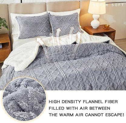 Joyreap 3-Piece Fluffy Faux Fur Sherpa Comforter Set Light Gray, Twin Size Luxury Tufted Bedding Comforter Set, All Season Soft n Cozy Plush Comforter Bed Set- 68x86 inches
