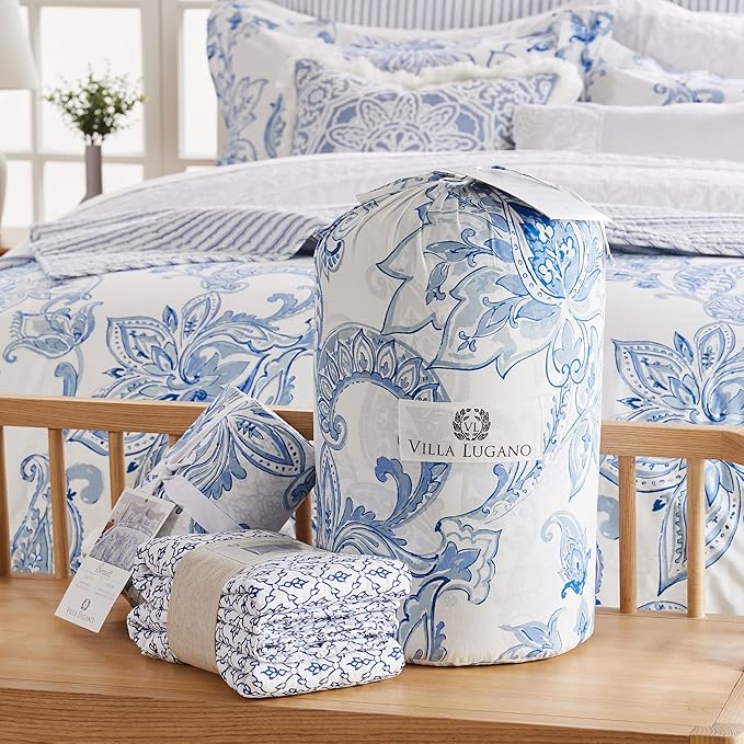 Levtex Home - Bennett Duvet Cover Set - King Duvet Cover + Two King Pillow Cases - Floral Paisley - Blue and White - Duvet Cover (106 x 94in.) and Pillow Case (36 x 20in.) - Cotton