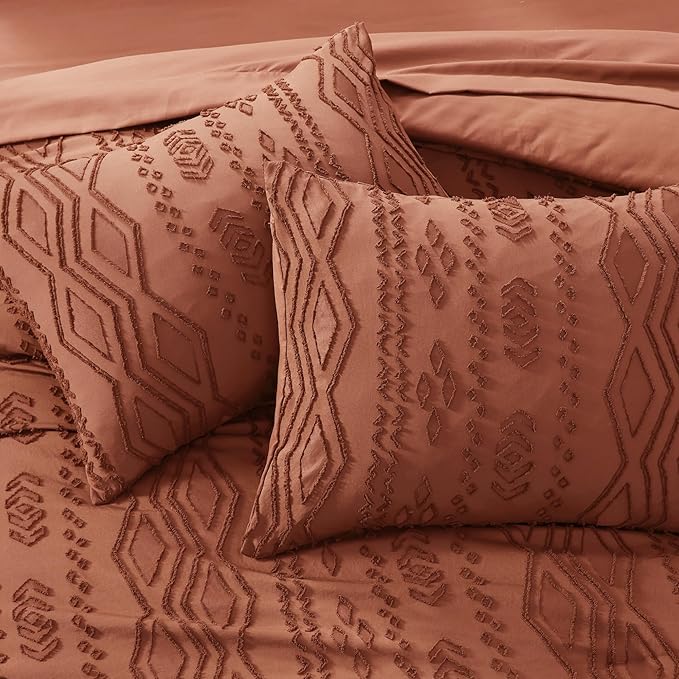 Queen Comforter Set Autumn Leaf, Tufted Boho Bedding Farmhouse Bed Set, All Season 7 Pieces Bed in a Bag with Sheets, Pillowcases & Shams