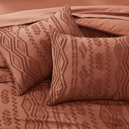 Full Size Comforter Set Autumn Leaf, Tufted Boho Bedding Farmhouse Bed Set, All Season 7 Pieces Bed in a Bag with Sheets, Pillowcases & Shams