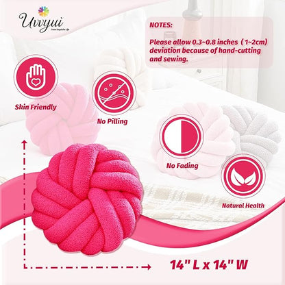 Uvvyui Knot Pillows, 14 Inch Decorative Throw Pillows Round Pillows Cushion, Soft Handmade Knotted Ball Pillow Plush Cushion Home Decor for Bed Couch Living Room (Rose Red, 14 Inch)