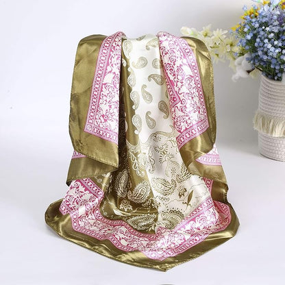 AWAYTR 35” Satin Large Square Head Scarves - 4PCS Silk Like Neck Scarf Hair Sleeping Wraps Satin Silk Scarfs for Women