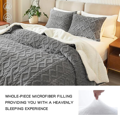 Joyreap 3-Piece Fluffy Faux Fur Sherpa Comforter Set Gray, Twin Size Luxury Tufted Bedding Comforter Set, All Season Soft n Cozy Plush Comforter Bed Set- 68x86 inches