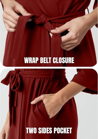 NY Threads Women's Robe Long Knit Bathrobe 3/4 Sleeves Soft Kimono Lightweight Loungewear