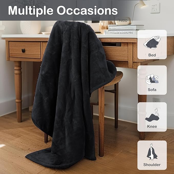 Electric Heated Blanket Full Size 72"x84",Fast Heating Throw, Soft Plush Microplush for Bed & Couch, 10 Hours Auto Off & 4 Heating Levels, Machine Washable, Gifts for Grandma & Family-Black