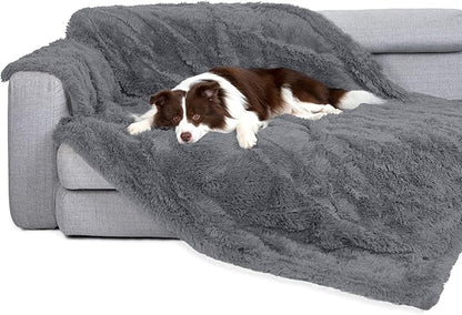 gogobunny Waterproof Dog Blanket for Couch & Furniture Protection - Super Soft Reversible Throw for Large Dogs & Cats, Calming Washable Fur & Sherpa Pet Blanket (40x50 Inch, Light Grey)