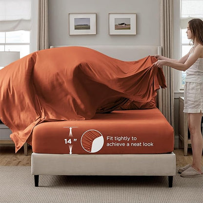 Bedsure California King Comforter Set Burnt Orange - Bed in a Bag Cal King Bedding Set 7 Pieces, GentleSoft™ Pintuck Bed Set Gift for Family, Pinch Pleat Comforter with Sheets, Pillowcases & Shams