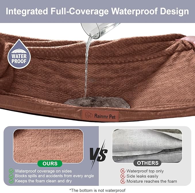 Orthopedic Dog Beds for Large Dogs, Memory Foam Dog Beds Large Sized Dogs, Washable Removable Cover, Nonskid Bottom, Waterproof, for Indoor, Outdoor, Crate ＆ Car Use, 36x27x6 Inches, Brown Grey