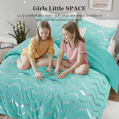 Codi Teen Girls Bedding Sets Twin Size, Teal Blue Bed Comforter Set for College Dorm Girl, 3 Pieces - All Seasons Warm