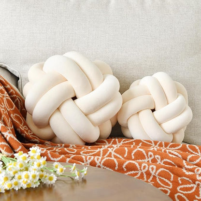 Knot Ball Pillow, Round Decorative Throw Pillows Cushion, 8 Inch Beige Soft Plush Knotted Pillows Pillow, Modern Home Throw Knot Decorative Cushion