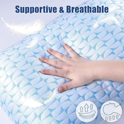 QUTOOL Firm Cooling Pillow Shredded Memory Foam(Adjustable Loft), Supportive Gel Pillow for Side, Back, and Stomach Sleepers, Washable Cover, Queen Size, for Parents Men