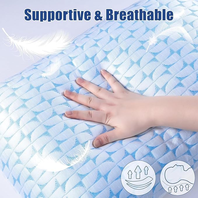 QUTOOL Firm Pillow Shredded Memory Foam, Cooling Pillow for Hot Sleeper, Adjustable Bed Pillow for Side Back Stomach Sleepers, Washable Cover, CertiPUR-US Certified, Standard Size