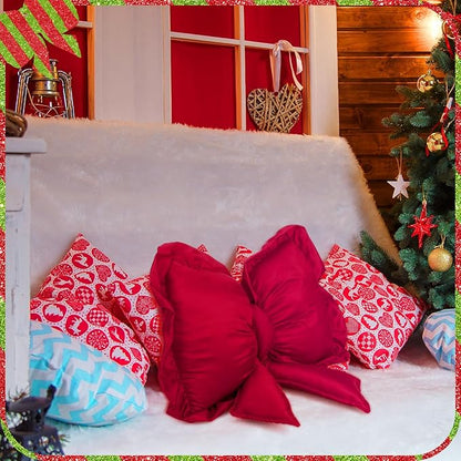 Red Bow Throw Pillow Large Decorative Soft Pillow 18 Inch x 16 Inch Coquette Room Decor Soft Bowknot Decorations for Galentine's Day Valentines Cushion Bed Sofa Couch Home Decorations