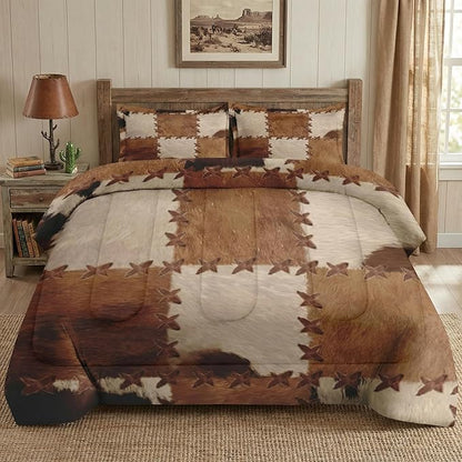 Twin Size Comforter Set with Pillowcase, Vintage Retro Cowhide Rustic Cow Soft 2 Pcs Bedding for Kids and Adults Bedroom Bed Decor