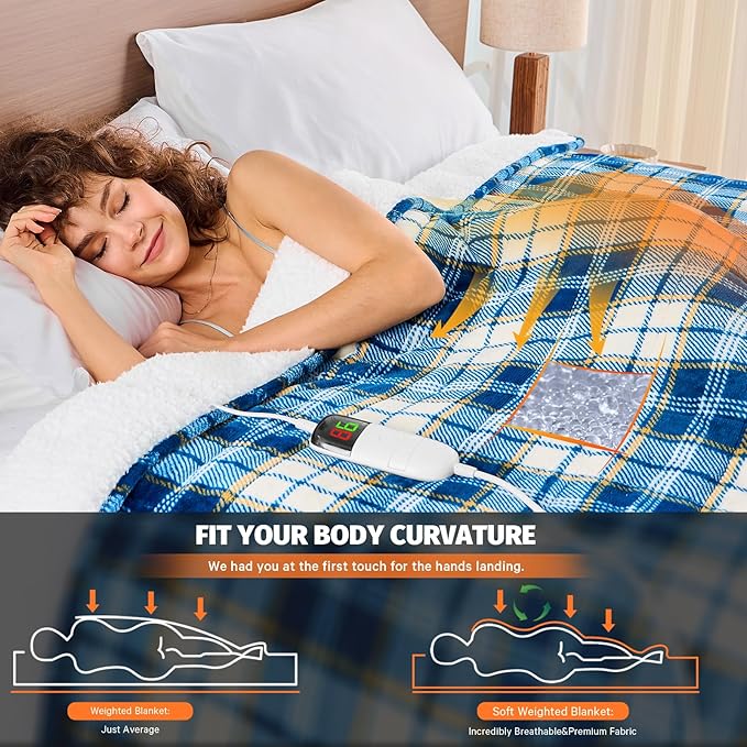Heated Weighted Blanket for Adults Throw/Twin Size 13Lbs, 50"x60", 2-in-1 Electric Heating Pad Lap Heavy Blanket for 120-140lbs, 10 Heat Level 1-8H Auto-Off, Christmas Birthday Gifts for Women Mom Men