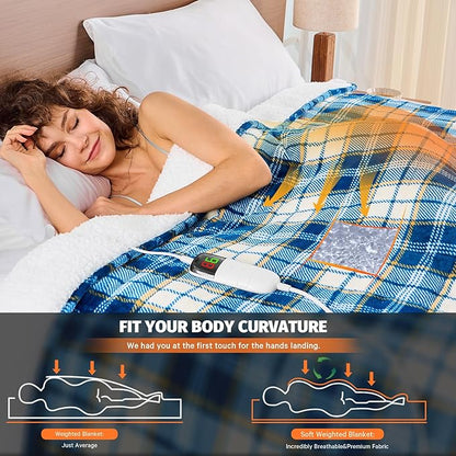 Heated Weighted Blanket for Adults Throw/Twin Size 13Lbs, 50"x60", 2-in-1 Electric Heating Pad Lap Heavy Blanket for 120-140lbs, 10 Heat Level 1-8H Auto-Off, Christmas Birthday Gifts for Women Mom Men