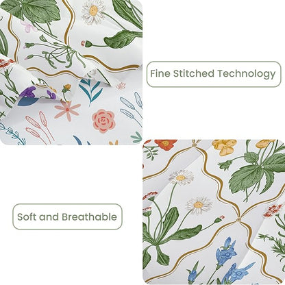 Floral King Comforter Set with Sheets, 7 Piece Luxury Vintage Bedding, Soft Microfiber Bed in a Bag, Cozy Lightweight Bed Set, Green Patchwork Flower Leaf