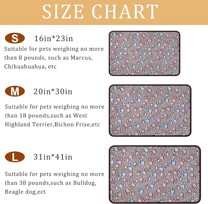 1 Pack 3 Blankets Super Soft Fluffy Premium Fleece Pet Blanket Flannel Paw Printed Throw for Dog Puppy Cat (Medium 30x20'', Dark Coffee, Brown, Purple)
