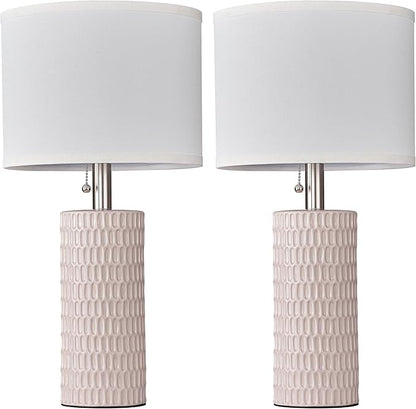 Table Lamps for Living Room Set of 2, Ceramic Table Lamps for Bedroom, 20" Modern Lamps for Night Stands, Pink