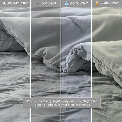 Comfort Spaces Comforter for King Size Bed, Ogee Ruched with Crinkle Texture, Breathable Comforter Set King, All Season Lightweight Bedding Set, Shams, Décor Pilow, King/Cal King Gray 4 Piece