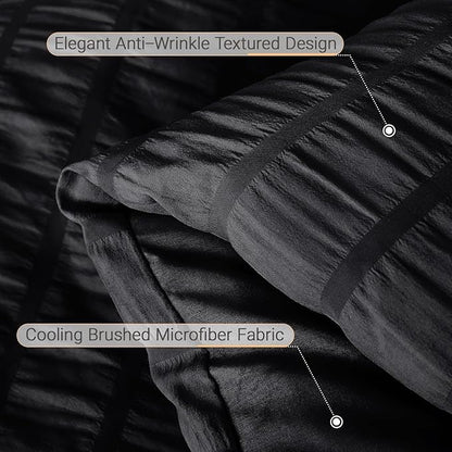 MUXHOMO 7 Pieces California King Comforter Set, Seersucker Bed in a Bag Cal King Size, All Season Luxury Bedding Set with Comforter, Flat Sheet, Fitted Sheet, Pillowcases & Shams, Black