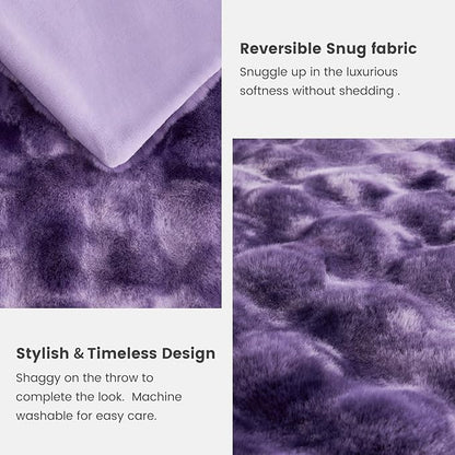 Cozy Bliss Faux Fur Throw Blanket for Couch, Bubble Plush Blanket King Size, Fuzzy Soft & Thick Blanket for Bed Sofa Living Room, 108x90 Inches Tie-dye Purple