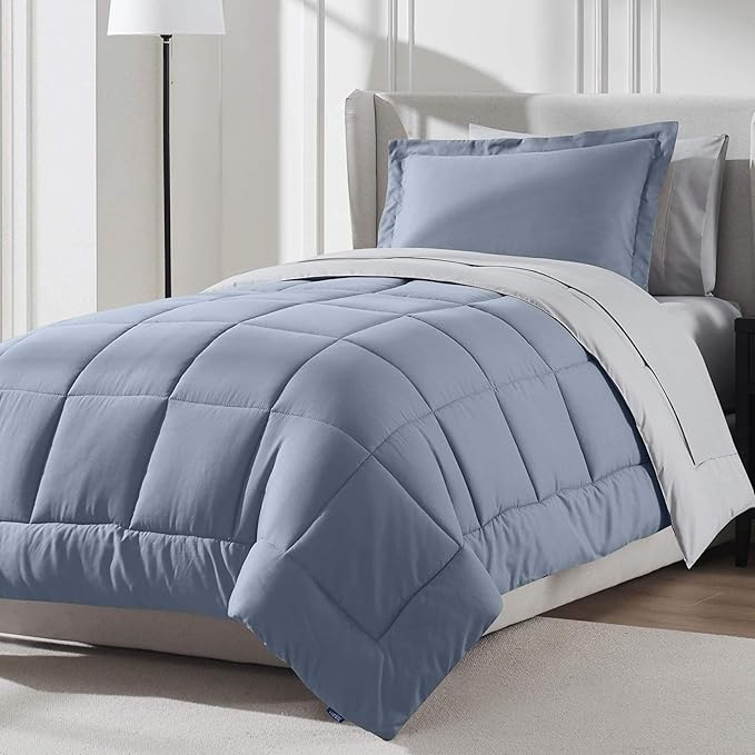 Nestl 5 Piece Twin Comforter Set – Stone Blue Reversible Bed in a Bag – Complete Twin Size Bedding Set with Sheets, Pillowcase and Sham
