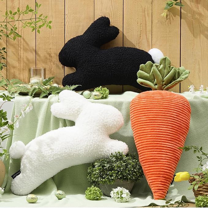 Phantoscope Fruit Shaped Pillows Series Happy Easter Carrot Shaped Pillow Fun Home Decor of Fruit Themed Cushion Corduroy Carrot with Leaves Decorative Pillow for Couch Bed, Orange, 22 x 10 inches