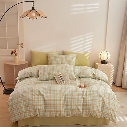 HighBuy Blue Gingham Comforter Set King 3 Pieces Modern Plaid Checkered Pattern Comforter Gingham Bedding Set Fluffy Soft Grid Plaid Bedding Comforter Farmhouse Checkered Comforter Set King