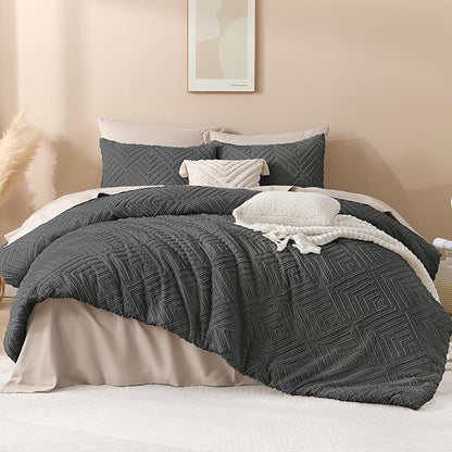 Andency Dark Grey California King Comforter Set, 3 Pieces Gray Boho Bedding Set & Collections, Farmhouse Tufted Fluffy Bed Set for California King Bed (1 Comforter 104x96In, 2 Pillowcases)