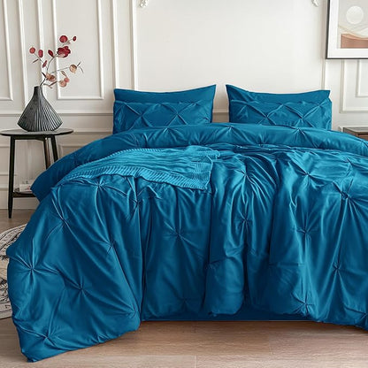 Maple&Stone Full Size Comforter Sets, 7 Pieces Bedding Sets Full, Pintuck Bed in a Bag Bed Set with Comforter, Sheets, Pillowcases & Shams - Teal
