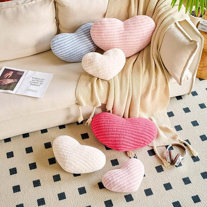 Dusty Pink Heart Pillows, 15.7" Cute Heart Decorative Pillow, Stripe Heart Shaped Plush Throw Pillows for Bed