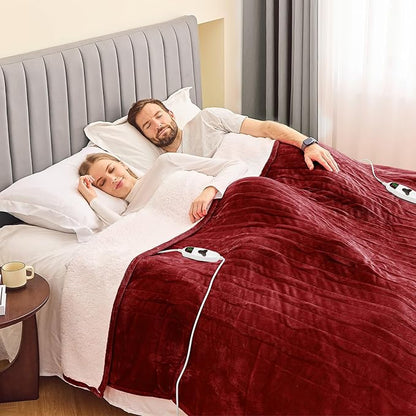 greenoak Heated Blanket Electric Queen Size 84"X90" Dual Control, Heating Blanket with 10 Levels 1/2/4/6/8 Hours Auto-Off, Soft Sherpa Warm Christmas Blanket,Red