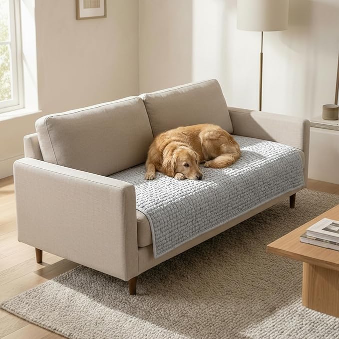 PAULATO BY GA.I.CO. Waterproof Couch Cover – 24x47 Blanket for Sofa Car Seat or Crate – Machine Washable Absorbent Reusable Pad for Puppy Training – Dogs Cats Pets Friendly Protector - Light Grey